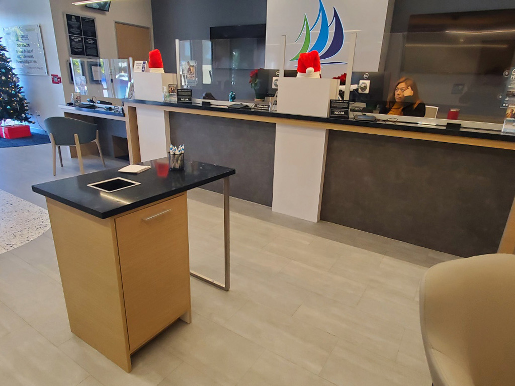 Main teller counter and lobby at a credit union branch.