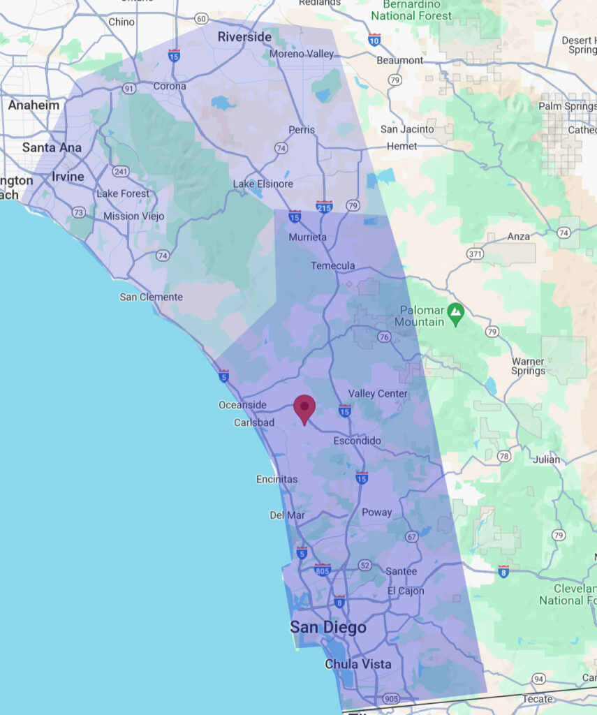 San Diego service area map.